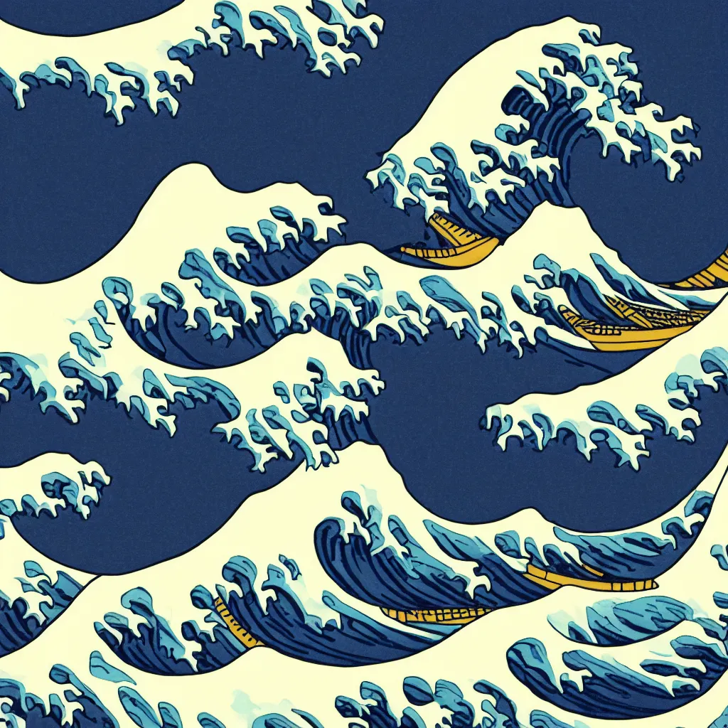 Prompt: The Great Wave off Kanagawa, line art, minimilistic, 4k