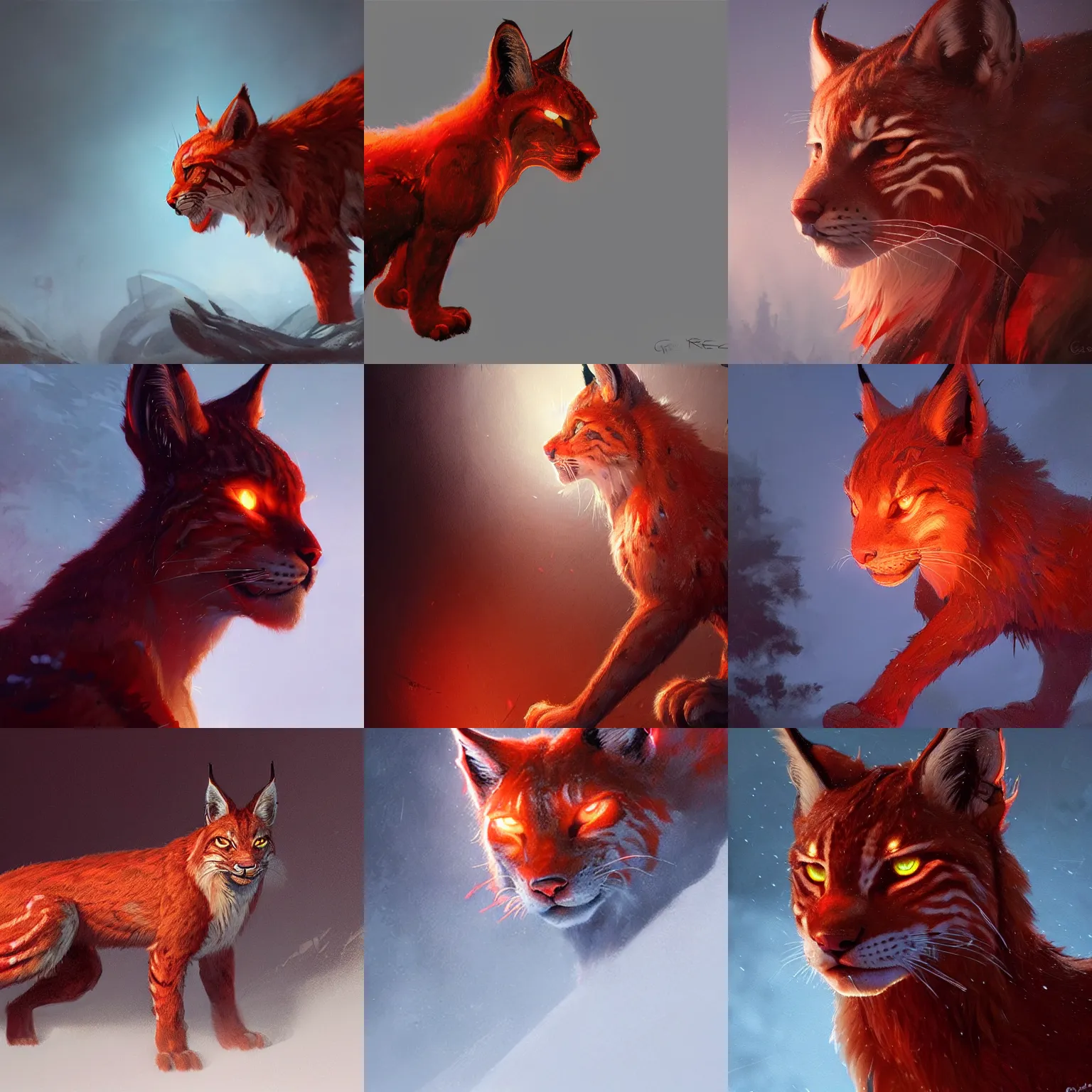 Prompt: side view of a red,glowing lynx,digital art,ultra realistic,ultra detailed,art by greg rutkowski,cinematic,professional lighting