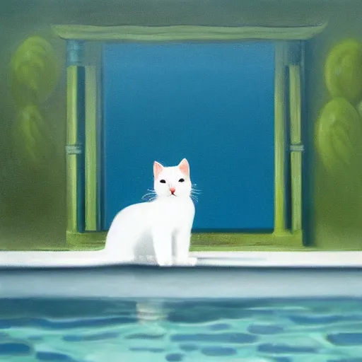 Prompt: white cat in a pool by Buchholz, Quint