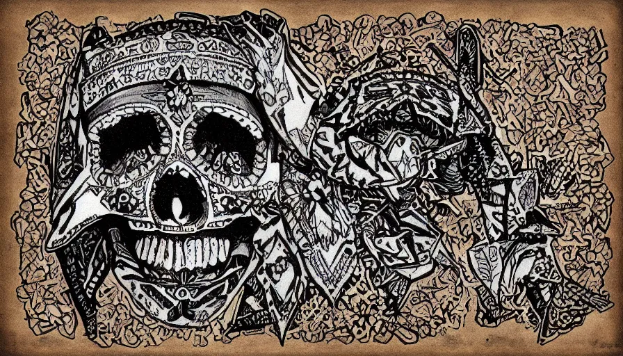 Image similar to single aztec skull, digitally painted