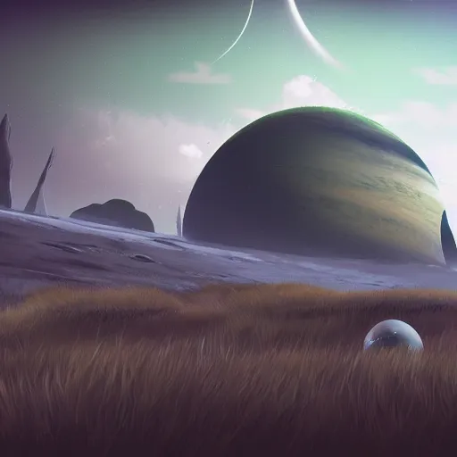 Prompt: No Man's Sky, planet landscape, height quality digital art