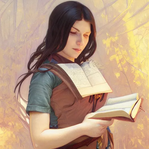 Prompt: girl reading a book, highly detailed, digital painting, artstation, concept art, smooth, sharp focus, illustration, Unreal Engine 5, 8K, art by artgerm and greg rutkowski and alphonse mucha