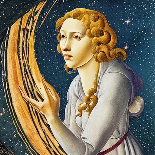 Prompt: stargazing astronomy space, painted by botticelli