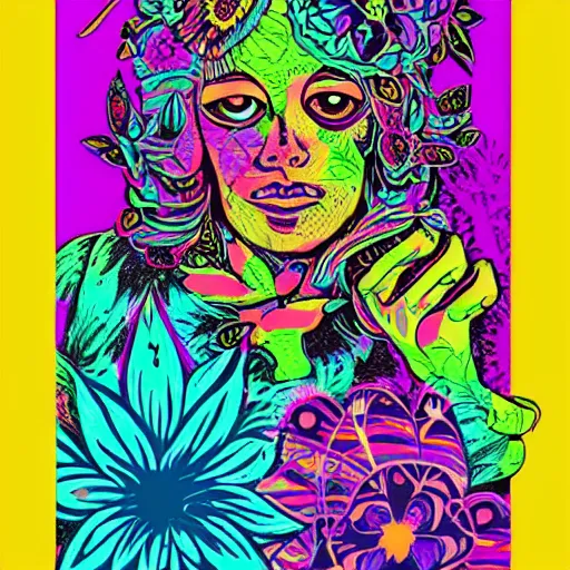 Image similar to psychedelic, flower child, 7 0 s, graphic design poster, bold, organic