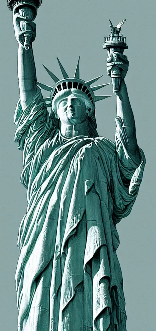 Prompt: the statue of liberty with huge cosmic horror emerging from its pedestal, body horror, dark, horror, creepy