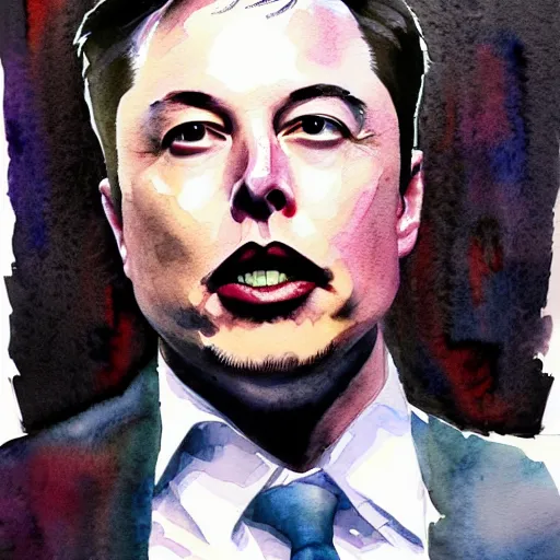 Prompt: highly detailed watercolor painting of Elon Musk, trending on artstation,