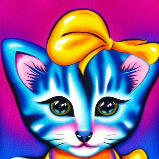 Image similar to An adorable kitten, by Lisa Frank, retro airbrush