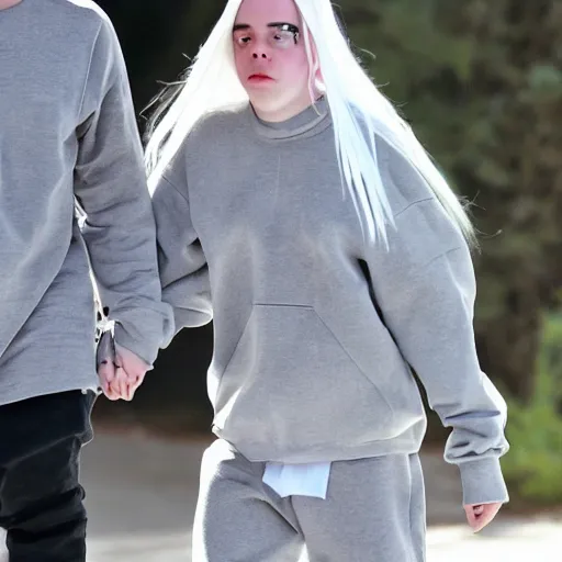 Prompt: draw Billie Eilish holding hands with Jeffery Epstein