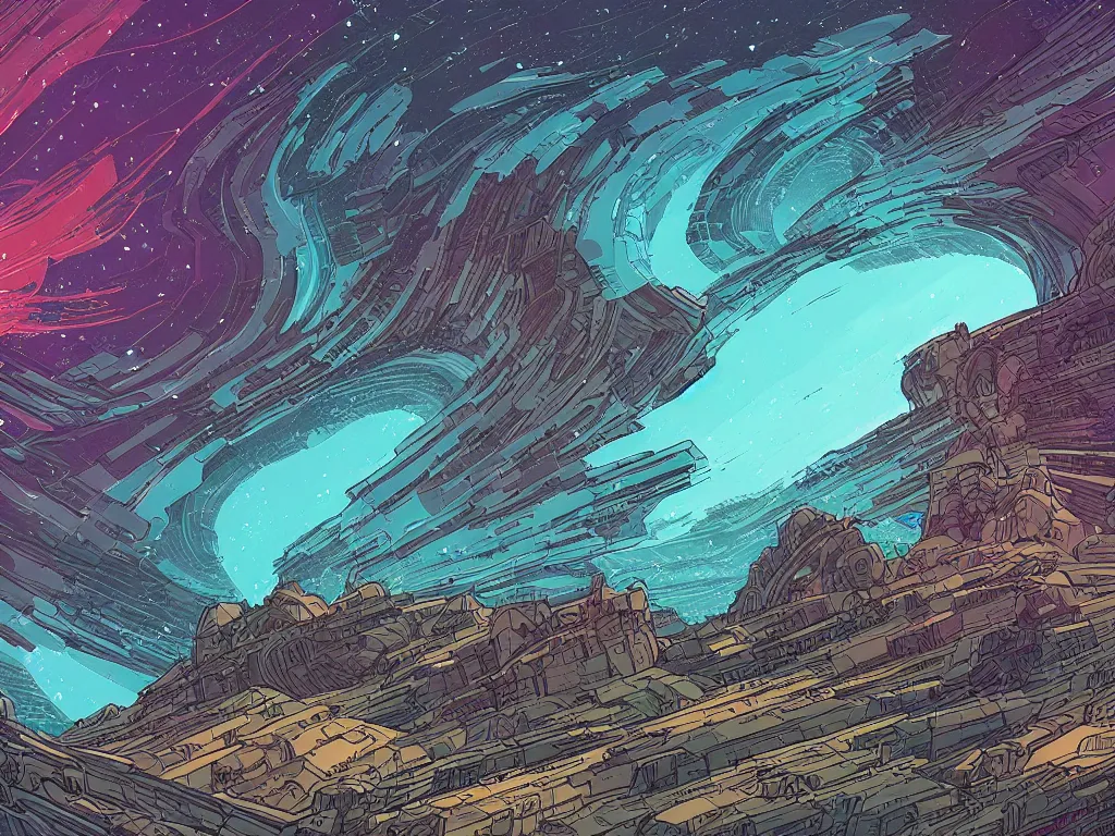 Prompt: concept art of an epic spiral galaxy in style of dan mumford and laurie greasley and james gilleard, very detailed, clean lines, atmospheric, masterpiece