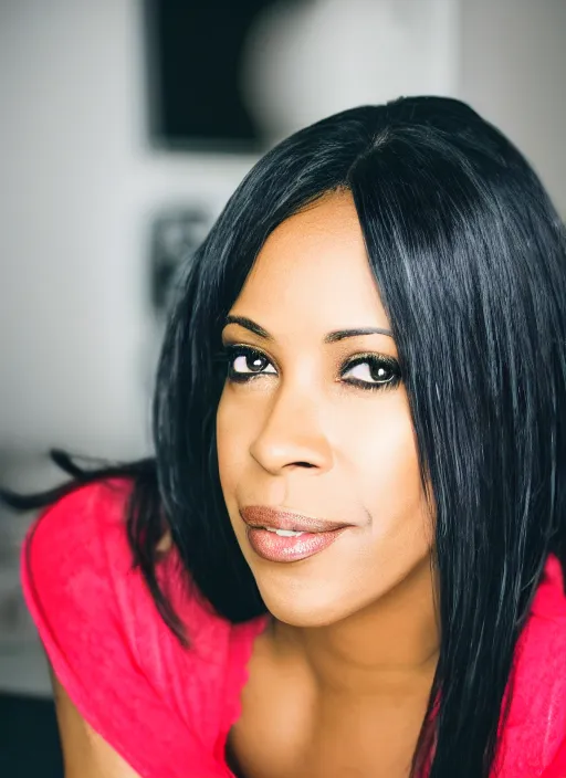 Prompt: DSLR photo portrait still of 43 year old age 43 Aaliyah at age 43!!!, 85mm f1.8
