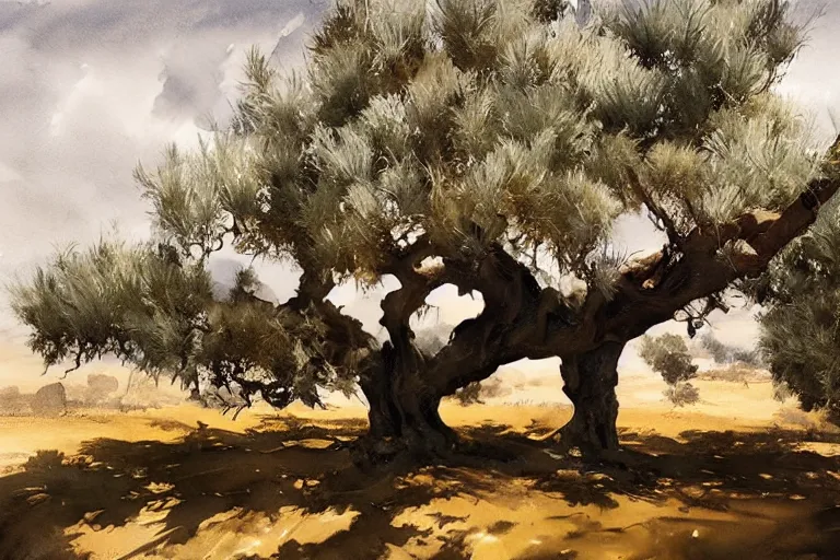 Prompt: watercolor painting of old olive tree in portugal, ambient lighting, art by hans gude, art by hans dahl, by jesper ejsing, art by anders zorn, wonderful masterpiece by greg rutkowski, cinematic light, american romanticism by greg manchess, creation by tyler edlin