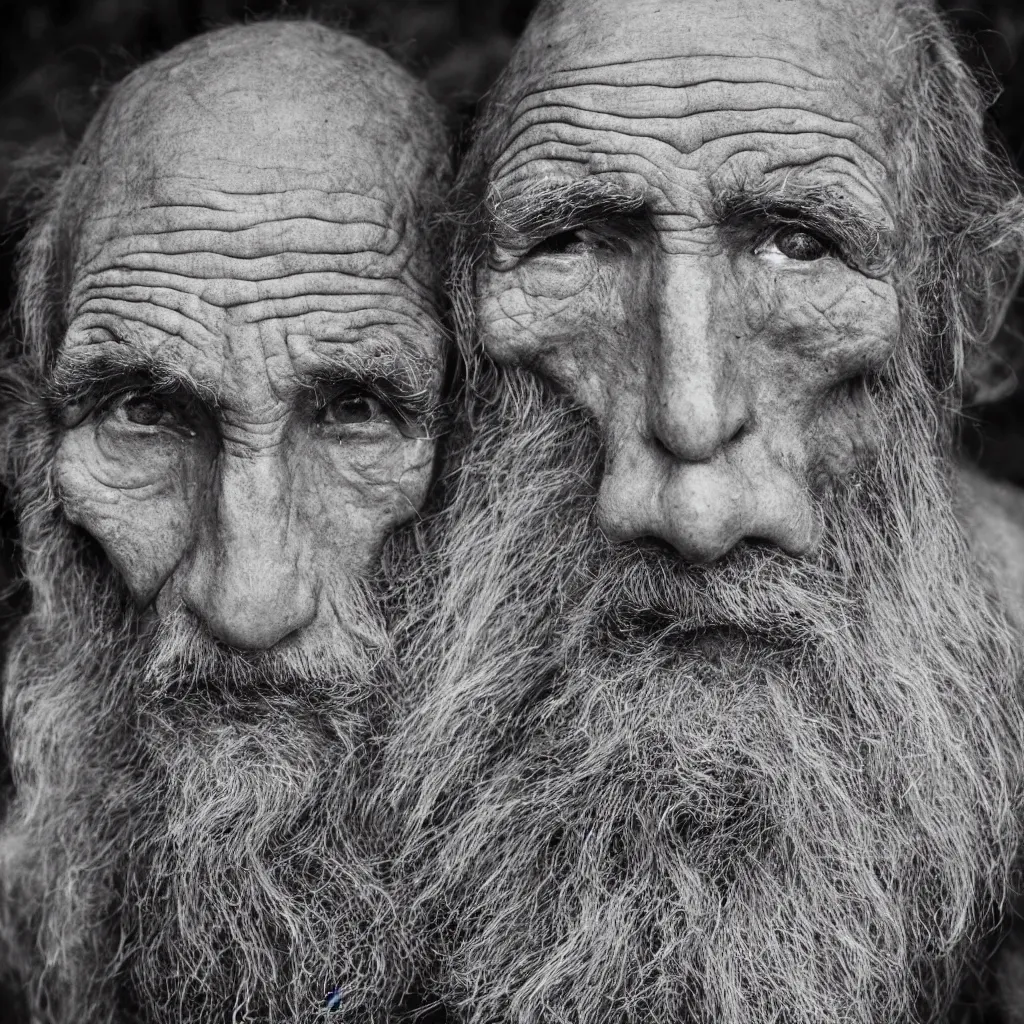 Image similar to an ancient man, extreme wrinkles, time weighs heavily, old beyond his years