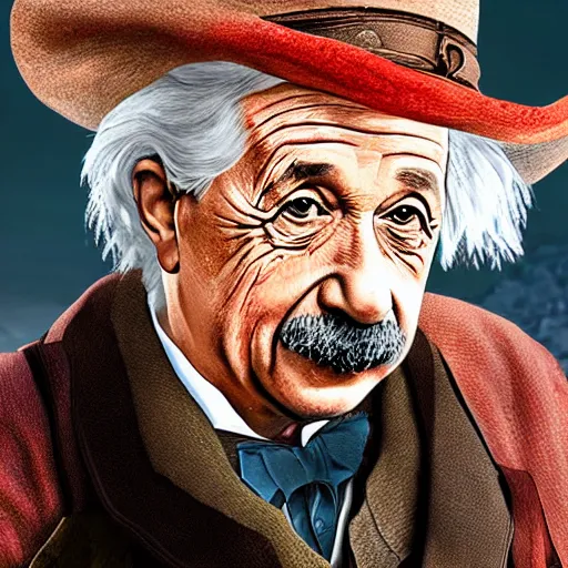 Prompt: Albert Einstein in red dead 2 redemption 4k detail