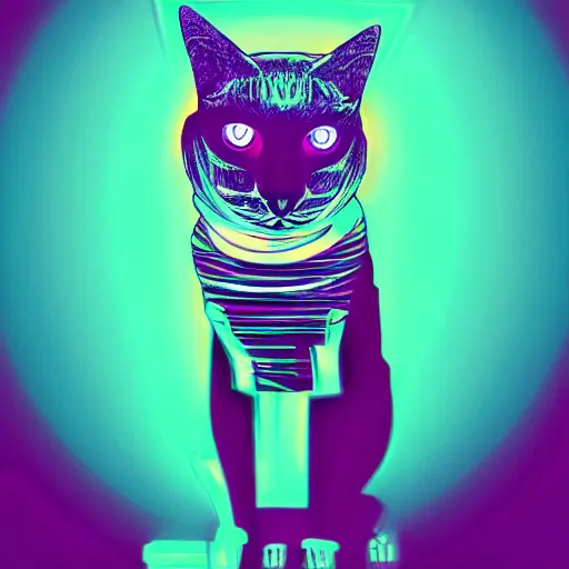 Prompt: cat skeleton in hoodie, portrait, vaporwave, synthwave, neon, vector graphics, cinematic, volumetric lighting, f 8 aperture, cinematic eastman 5 3 8 4 film, photorealistic