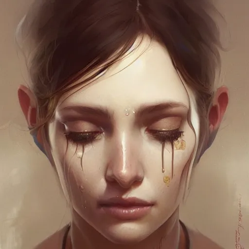 Image similar to a beautiful crying woman with tears, highly detailed, digital painting, artstation, concept art, smooth, sharp, focus, illustration, art by artgerm and greg rutkowski and alphonse mucha