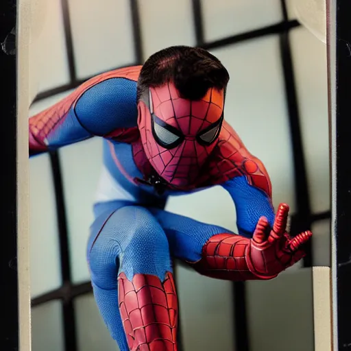 Image similar to a single iron man and spider - man hybrid, dslr, polaroid