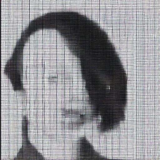 Image similar to portrait of emma watsons in the style of a dot matrix printer print out!!