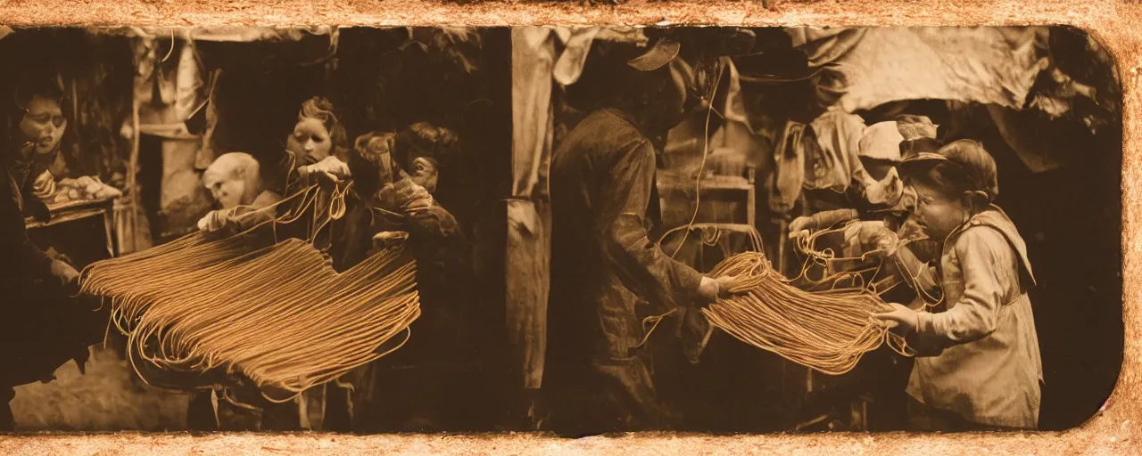 Image similar to harvesting spaghetti during the gold rush, tintype, small details, intricate, sigma 5 0 mm, cinematic lighting, photography, wes anderson, diane arbus, film, kodachrome