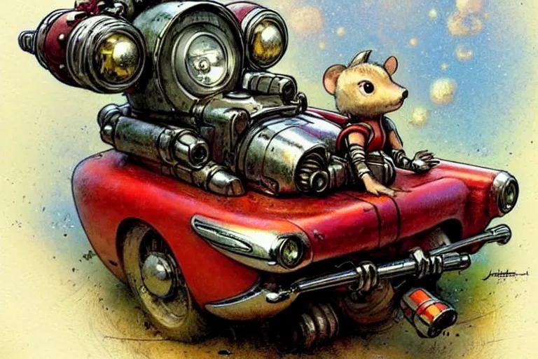 Image similar to adventurer ( ( ( ( ( 1 9 5 0 s retro future robot android mouse rv rocket wagon robot. muted colors. ) ) ) ) ) by jean baptiste monge!!!!!!!!!!!!!!!!!!!!!!!!! chrome red