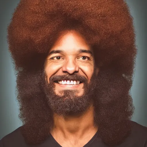 Image similar to jesus with a large afro, award winning portrait photography