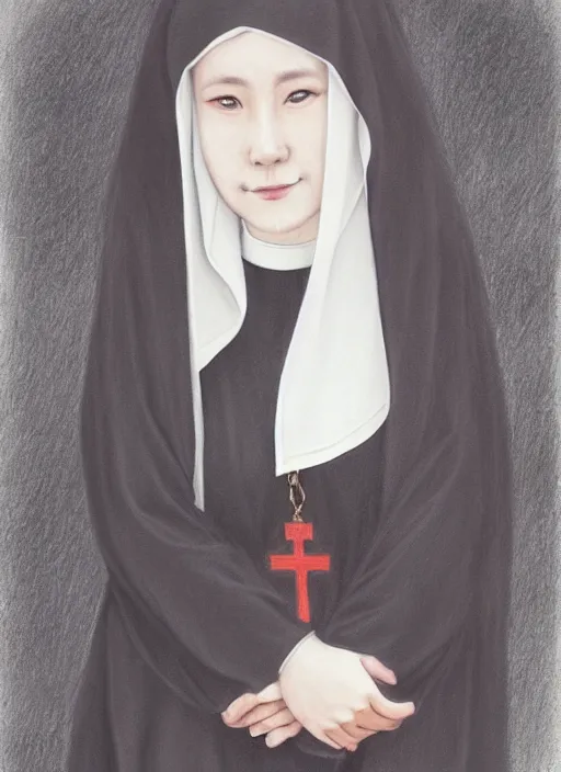 Image similar to a painting of a nun holding her hands together, a color pencil sketch by lu ji, featured on artstation, gothic art, anime aesthetic, art on instagram, gothic