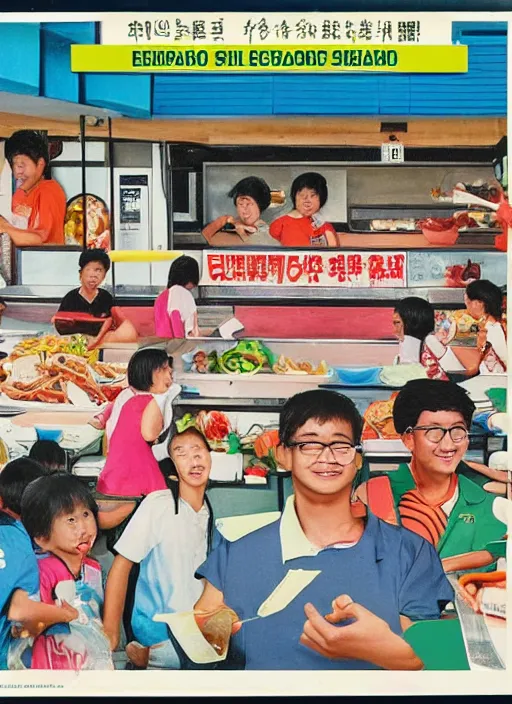 Prompt: 1 9 9 0 s singaporean public education poster for hawker centres