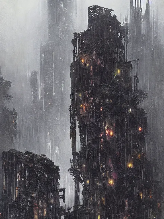 Image similar to a dark ruin city of a heart among the brutalism wreckage buildings in the rain,at dusk,by Hugh Ferriss,James Paick,Greg Rutkowski,aaron horkey,trending on pinterest,Blade Runner 2049,luxury,mythological,ultra realistic,high detail,golden ratio,cinematic lighting,maximalist