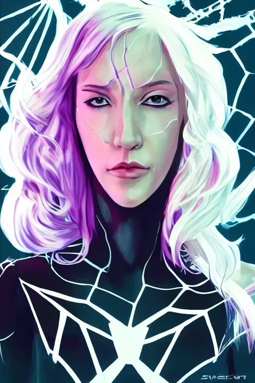 Image similar to a portrait of spider gwen in the style of cyberpunk,, single head, no double head,
