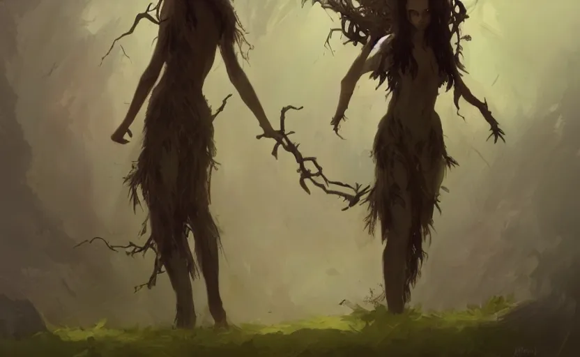 Prompt: A painting of a Dryad trending on artstation in the style of Greg Rutkowski