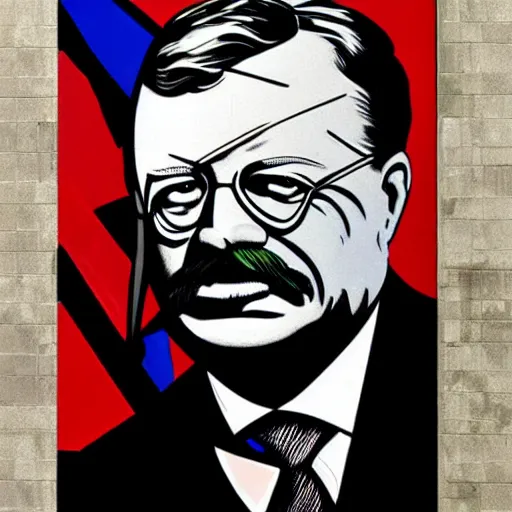 Prompt: Wall mural portrait of Teddy Roosevelt, urban art, pop art, artgerm, by Roy Lichtenstein
