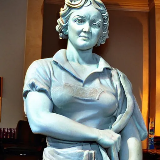 Image similar to marble statue of Rosie the Riveter by Michelangelo