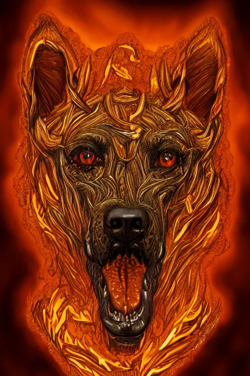 Prompt: an amber hell hound, symmetrical, highly detailed, digital art, sharp focus, trending on art station