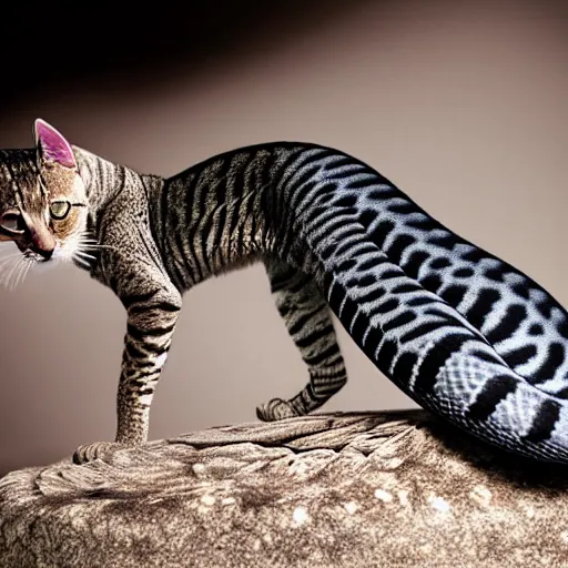 Prompt: a reptilian feline snake - cat - hybrid, animal photography