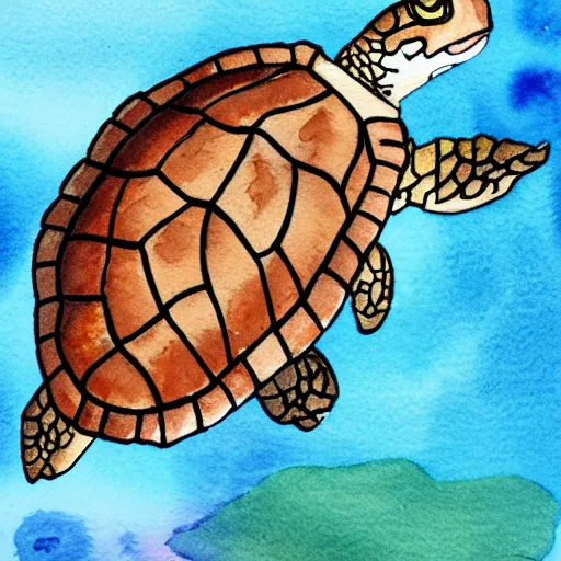 Prompt: watercolor painting of a turtle
