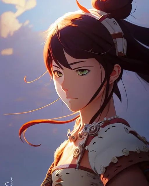 Image similar to azctec warrior, cat girl, finely detailed perfect face, exquisite details, fire magic, mid view, design on a white background, by studio muti, greg rutkowski makoto shinkai takashi takeuchi studio ghibli