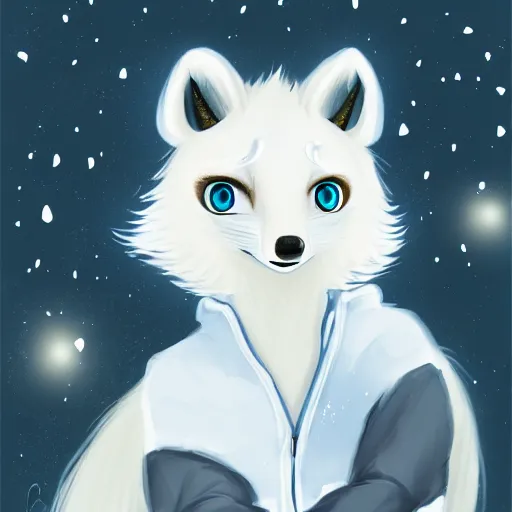 Cute white anime fox with blue eyes