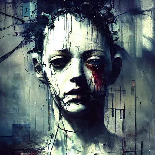 Prompt: screaming cyberpunk, wires, machines by emil melmoth zdzislaw belsinki craig mullins yoji shinkawa realistic render ominous detailed photo atmospheric by jeremy mann francis bacon and agnes cecile ink drips paint smears digital glitches glitchart