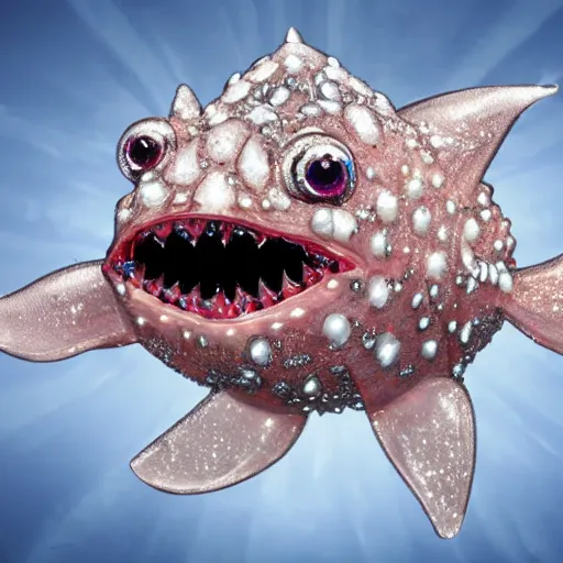 Prompt: A diamond encrusted angler fish with jeweled teeth