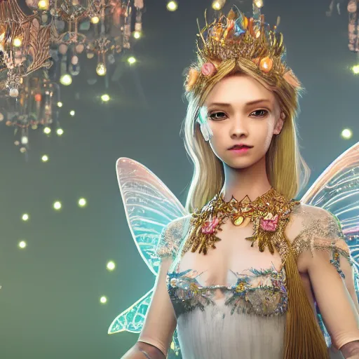 Image similar to portrait of fairy princess, glowing, ornate and intricate jewelry, jaw dropping beauty, glowing background lighting, white accent lighting, hyper detailed, fairy tale, 4 k octane render