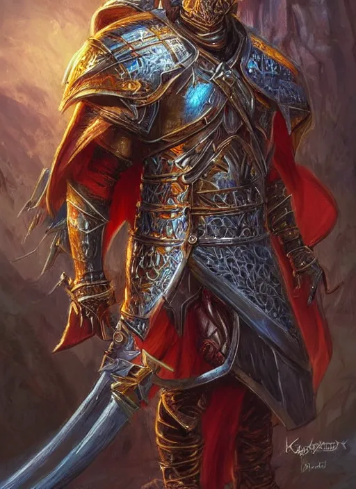 Prompt: intricate knight ultra detailed fantasy, dndbeyond, bright, colourful, realistic, dnd character portrait, full body, pathfinder, pinterest, art by ralph horsley, dnd, rpg, lotr game design fanart by concept art, behance hd, artstation, deviantart, hdr render in unreal engine 5