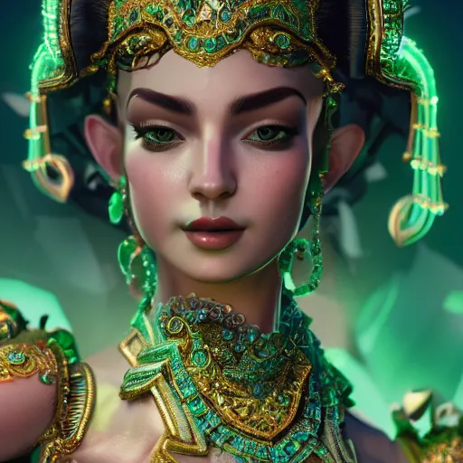 Image similar to portrait of wonderful princess of emerald with fair skin, glowing, ornate and intricate, jaw dropping, dynamic lighting, intricate and detailed, 4 k octane render