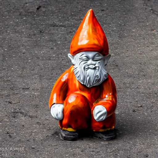 Image similar to street photograph of a broken ceramic garden gnome in new york city on a busy day. 8k resolution.