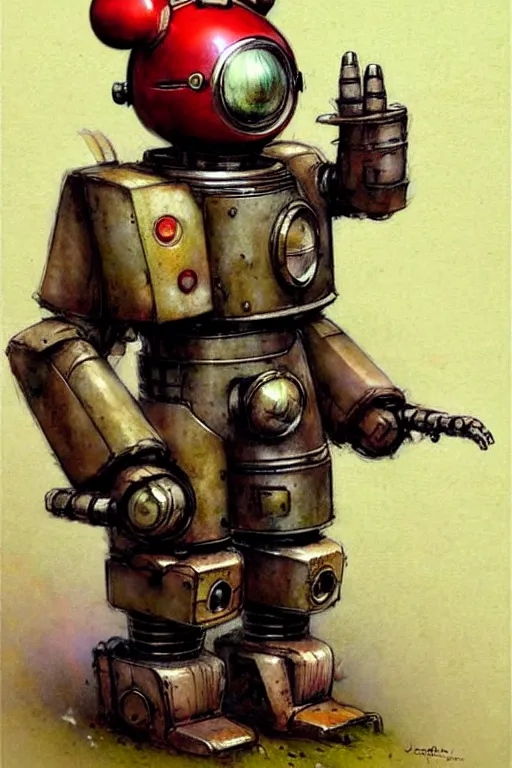 Image similar to adventurer ( ( ( ( ( 1 9 5 0 s retro future robot android robot mouse clown wagon. muted colors. ) ) ) ) ) by jean baptiste monge!!!!!!!!!!!!!!!!!!!!!!!!! chrome red