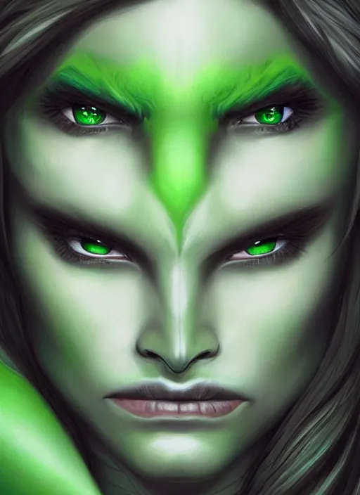 Image similar to green orc female, light green tone beautiful face, by artgerm, digital painting