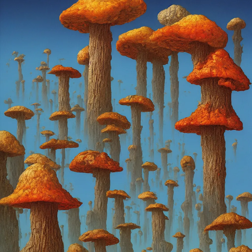 Prompt: a single! colorful! fungus tower clear empty sky, a high contrast!! ultradetailed photorealistic painting by michael whelan, hard lighting, masterpiece