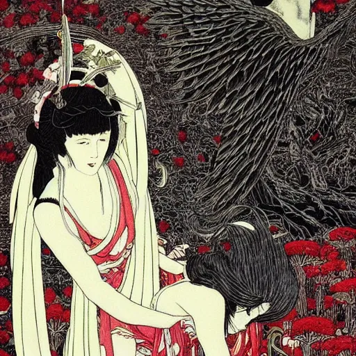 Prompt: angels versus demons by takato yamamoto