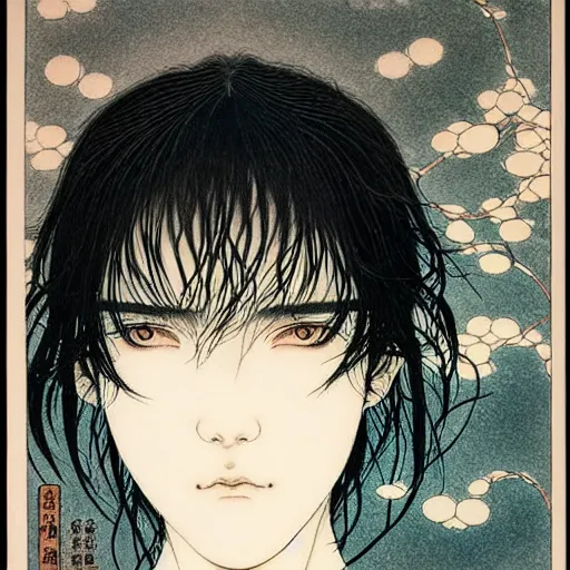 Image similar to prompt: Fragile looking soft light portrait face drawn by Takato Yamamoto and Katsuhiro Otomo, inspired by Ghost in Shell anime, magical and alchemical objects on the side, soft light, intricate detail, intricate ink painting detail, sharp high detail, manga and anime 2000