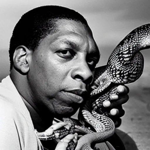 Prompt: John Coltrane playing with a snake