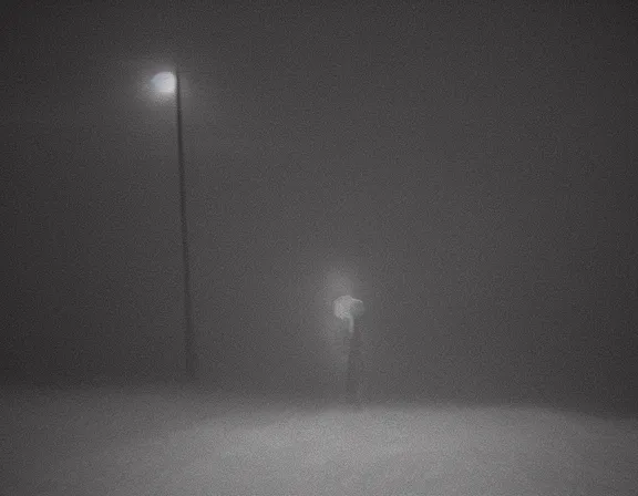 Image similar to film photograph of vagrant at night volumetric fog