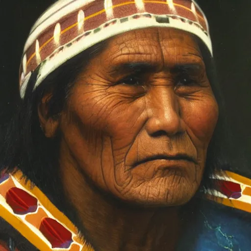 Prompt: portrait of a Native American man, close up